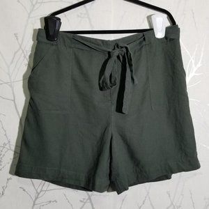 Amanda Green Dark Green Linen Blend High Rise Tie Front Shorts
